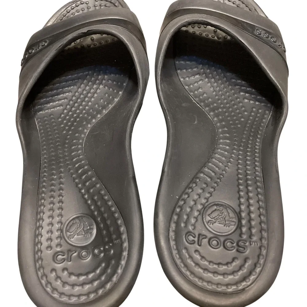 Crocs Womens Black Wedge Sassari Sandals Size‎ 10 EUC